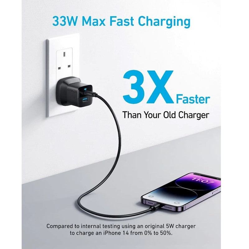 Anker 323 Charger with 322 USB-C to USB-C Cable (33W , 3ft) -Black