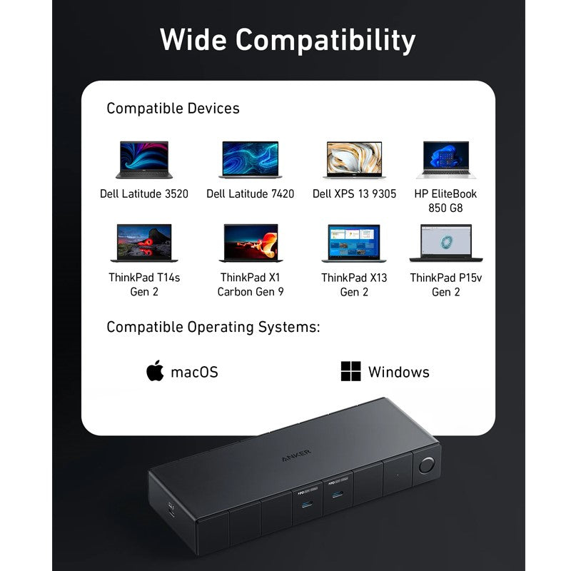 Anker 778 Thunderbolt Docking Station (12-in-1, Thunderbolt 4, 40 Gbps with Max 100 Watts Charging for Laptop, Single 8K, Quad 4K Display, Ethernet, 6 USB Ports, Grey