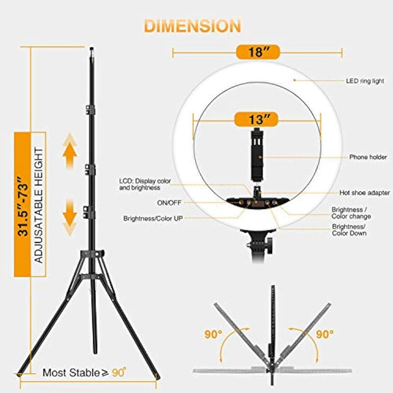 Portable Ring Light with Tripod with 3 Color Modes - 18