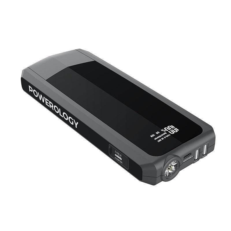 Powerology Emergency 12V Jump Starter with 16000mAh Powerbank 18 Watts PD QC3.0, Black