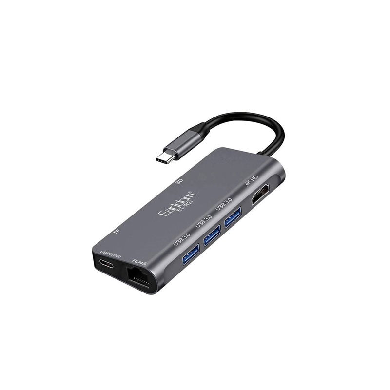8 in 1 Type-C to 3 USB 3.0 + 4K HD + RJ45 + TYPE-C PD + TF + SD Card Reader Hub For Macbook and Laptops