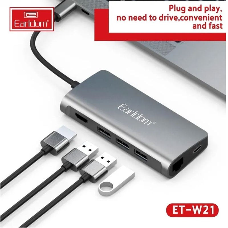8 in 1 Type-C to 3 USB 3.0 + 4K HD + RJ45 + TYPE-C PD + TF + SD Card Reader Hub For Macbook and Laptops
