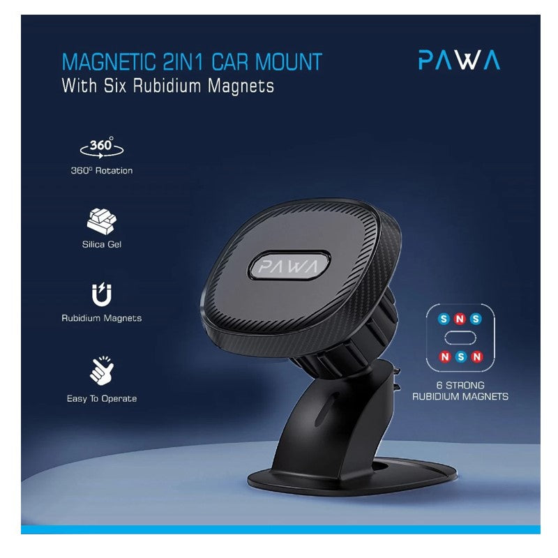 Pawa Magnetic 2IN1 Car Mount with Six Rubidium Magnet