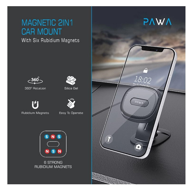 Pawa Magnetic 2IN1 Car Mount with Six Rubidium Magnet