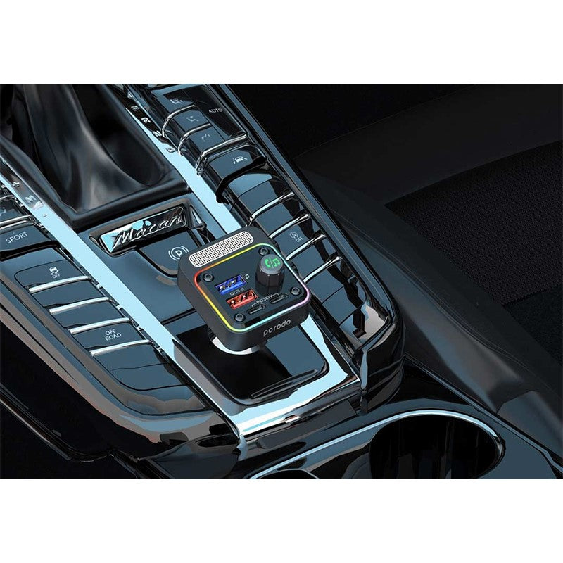 Porodo Quick-Charge FM Car Charger ( Dual USB-C & USB-A ) PD 36 Watts, Black