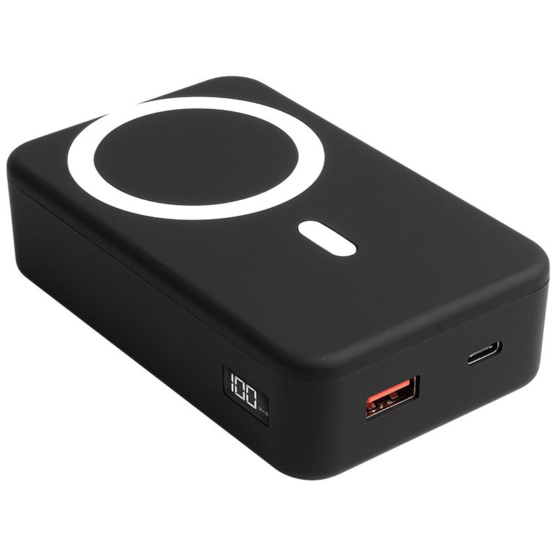 Xtrememac Magnetic Powerbank 10000 mah Apple Magsafe Compatible, USB-C USB-A Connectors With Holder, Black