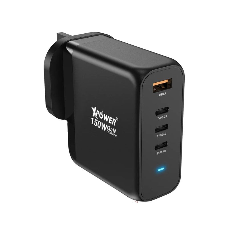 Xpower GW150B 150 Watts 4 Outout PD 3.0/QC/SCP Gan Wall Charger, Black