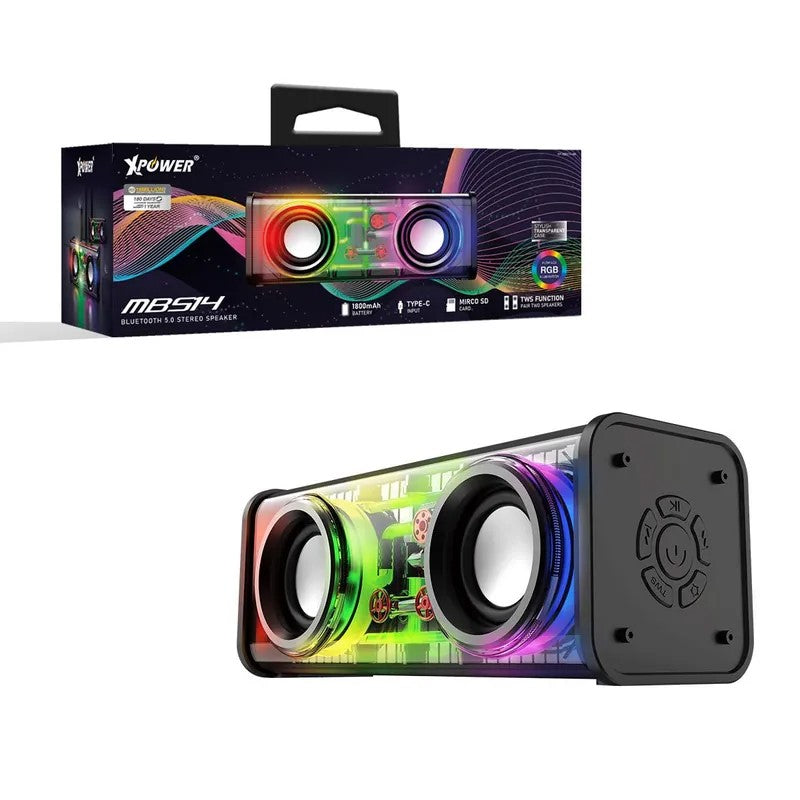 XPower MBS14 RGB LED Bluetooth 5.0 Speaker 1800 mAh Battery, Black