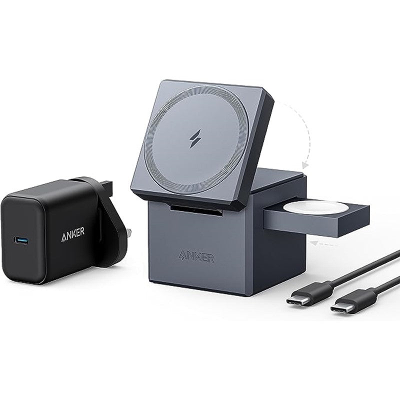 Anker MagGo MagSafe Charger Stand, 3-in-1 Charging Stand with MFi-Certified 15 Watts Max Fast Charging, for iPhone, Apple Watch, AirPods