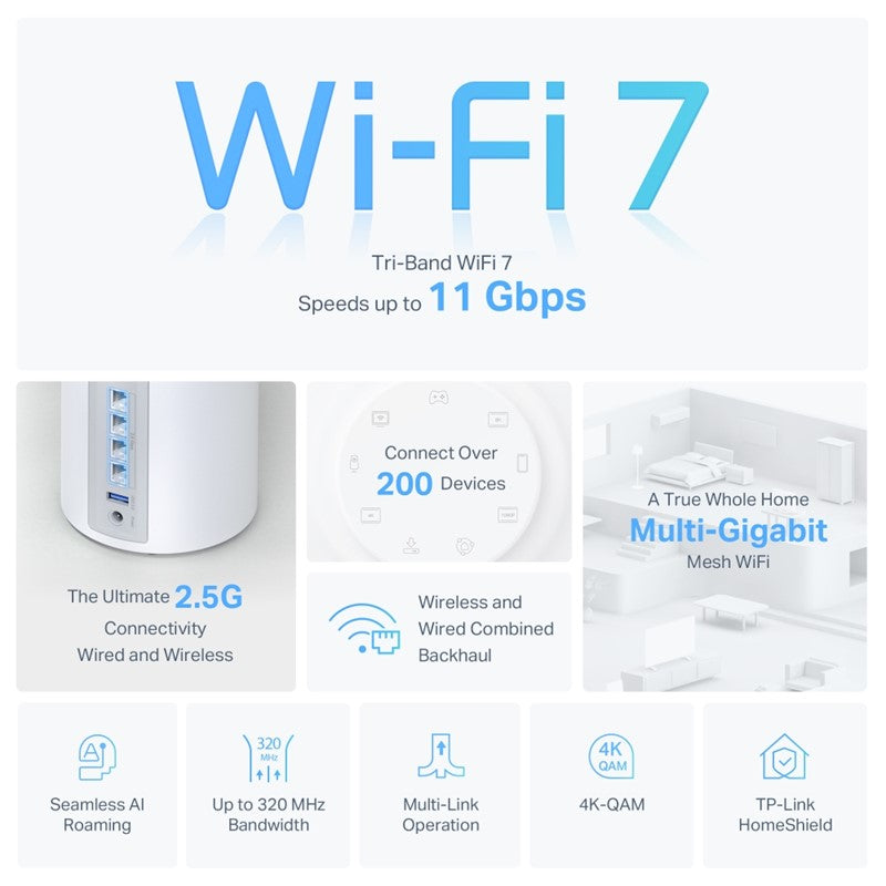 TP-Link BE9300 Whole Home Mesh Wi-Fi 7 System (Pack of 3)