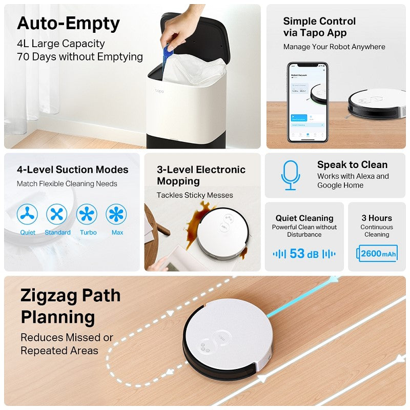 TP-Link Tapo RV10 Plus Robot Vacuum & Mop + Smart Auto-Empty Dock