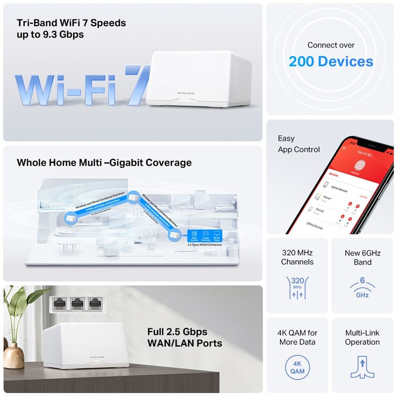 Mercusys BE9300 Whole Home Mesh Wi-Fi 7 System (Pack of 2)